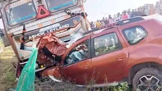 धरसीवां में सड़क हादसा : ट्रक से टक्कर के बाद कार के उड़े परखच्चे, डॉक्टर समेत 2 की मौके पर मौत