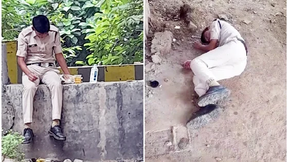 ड्यूटी के दौरान पुलिस जवान ने पी शराब, फिर सड़क पर ही लेट गया नशे में चूर आरक्षक