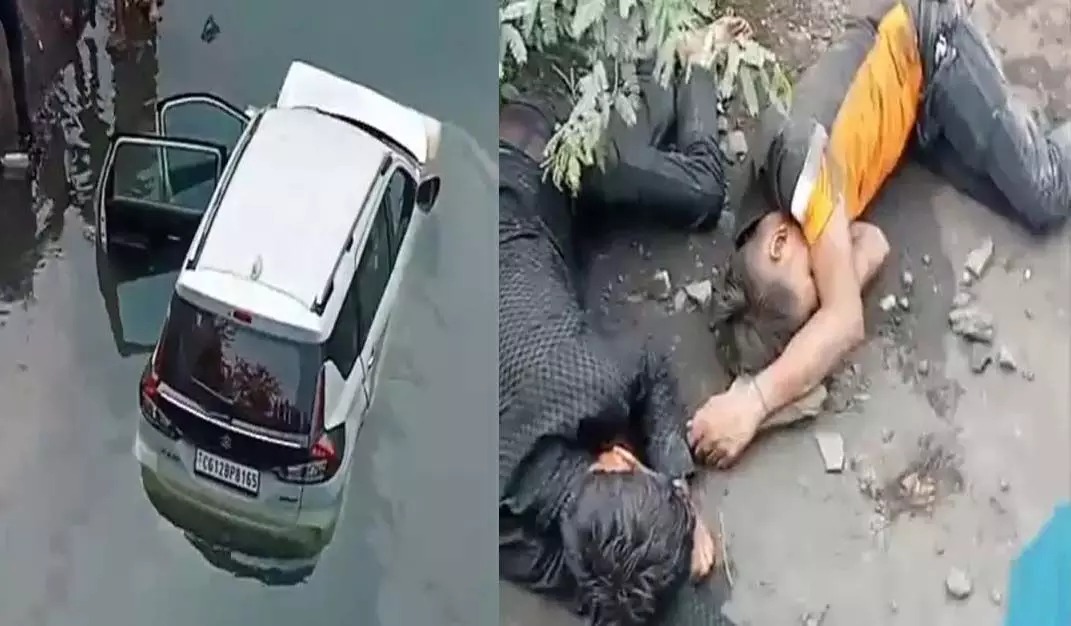 ट्रक से बचने के चक्कर में कार 25 फीट नीचे नहर में गिरी, 3 गंभीर