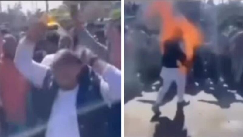 भारी पड़ा विरोध प्रदर्शन: खुद पर पेट्रोल डाल रहे नेता को भीड़ में किसी ने लगा दी आग