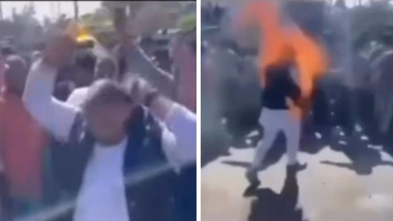 भारी पड़ा विरोध प्रदर्शन: खुद पर पेट्रोल डाल रहे नेता को भीड़ में किसी ने लगा दी आग